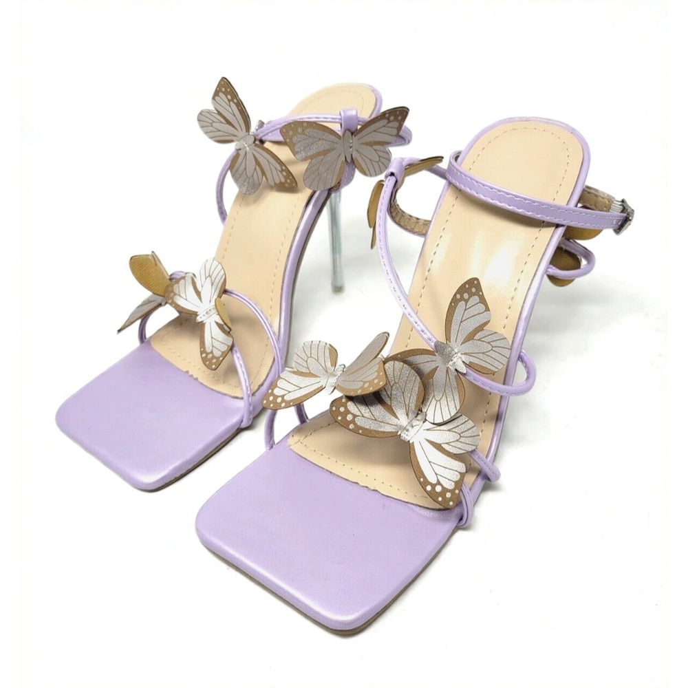 Butterfly Stiletto Sandals Size 9 Synthetic Clear Heel Square Toe Whimsigoth Y2K